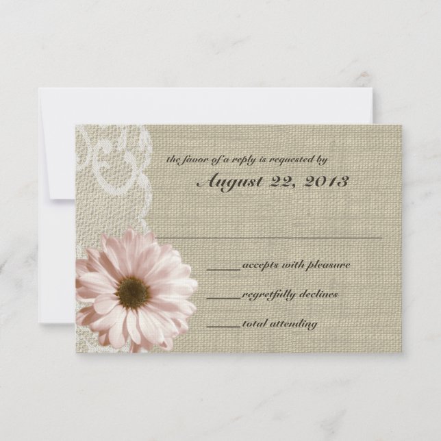 Blush Daisy und Lace Country Burlap Response RSVP Karte (Vorderseite)