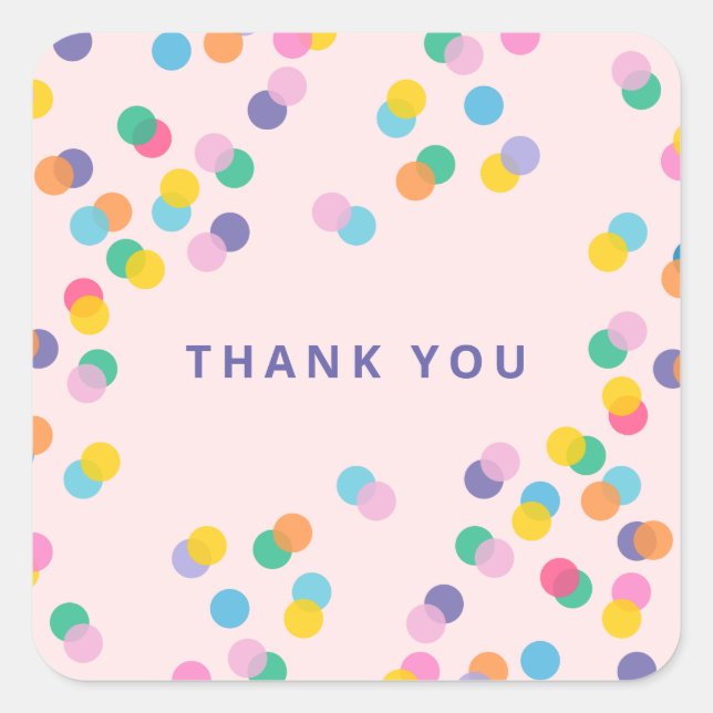 Blush Danke für die farbenfrohe Confetti Polka Dot Quadratischer Aufkleber (Vorderseite)