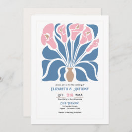 Blush & Denim Clay Abstract Floral Boho Wedding Einladung