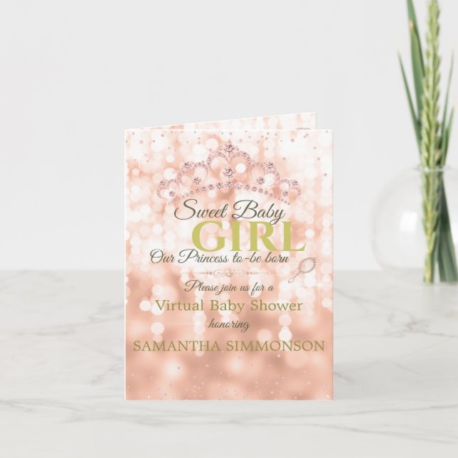 Blush Diamond Rose Gold Script Kinderdusche geklap Einladung (Vorderseite)