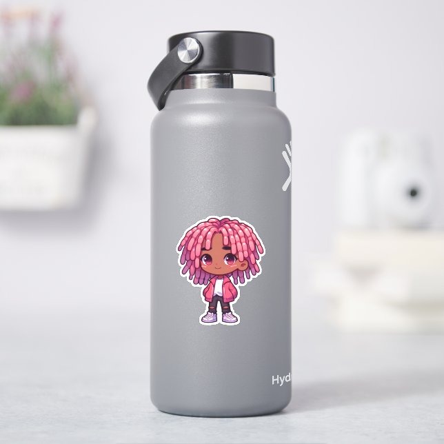 Blush Dream: Rosa Dreads Anime Boy Aufkleber (HydroFlask)