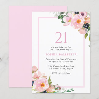 Blush Dreams Floral Womans 21. Geburtstag Party Einladung