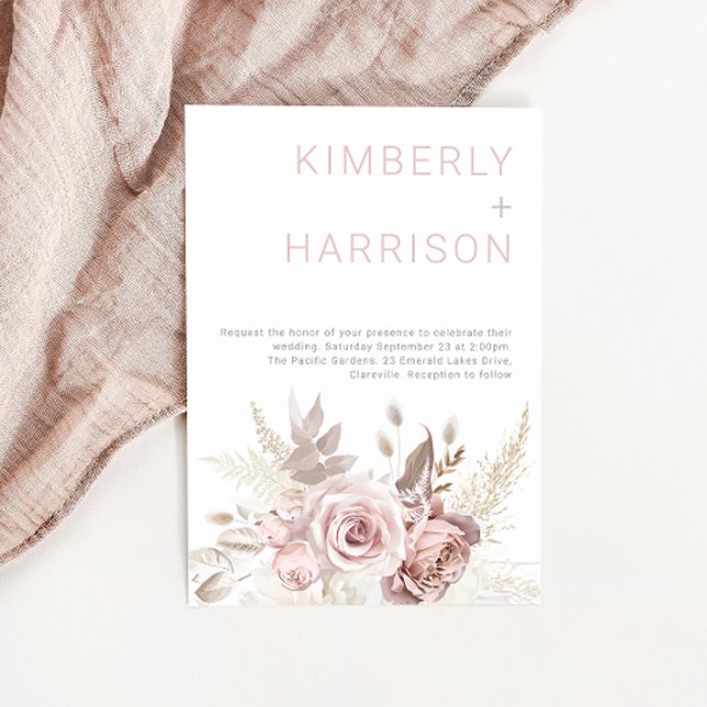 Blush Dreams: Moderne Boho Blush Rose Hochzeit Einladung (Von Creator hochgeladen)