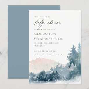 BLUSH DUSKY BLUE BERGE PINE BABY SHOWITE INVITE DANKESKARTE