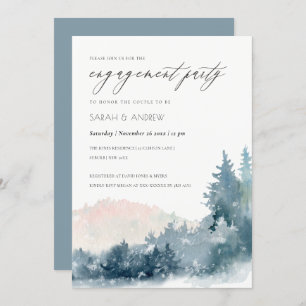 BLUSH DUSKY BLUE BERGE PINE VERLOBUNG INVITE DANKESKARTE