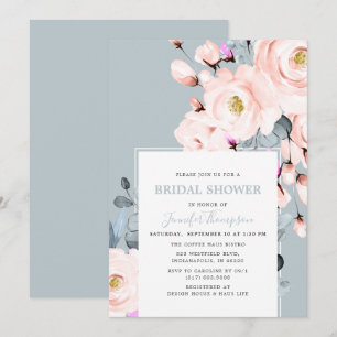 Blush & Dusty Blau Brautparty Einladung