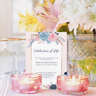 Blush Dusty Blue Celebration of Life Floral Einladung