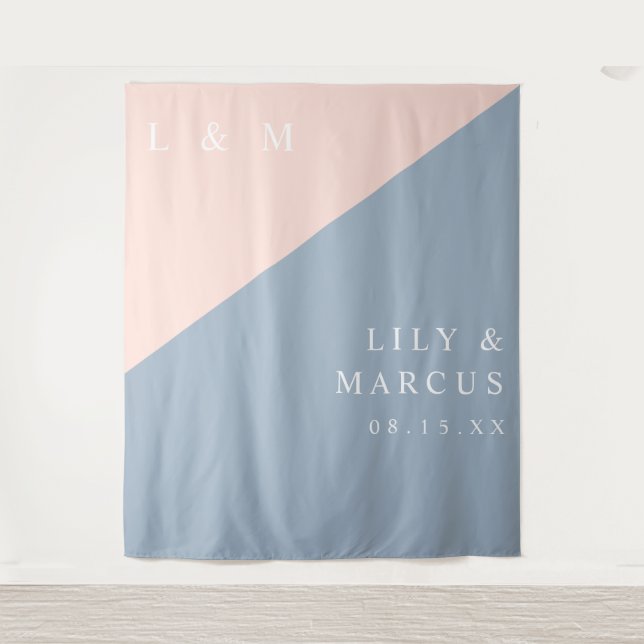 Blush Dusty Blue Modern Wedding Foto Hintergrund Wandteppich (Vorderseite)