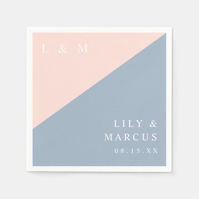 Blush Dusty Blue Moderne elegante Monogram Wedding Serviette (Vorderseite)
