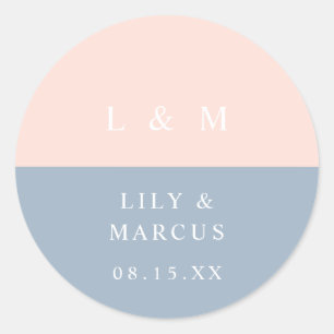 Blush Dusty Blue Monogram Minimalistische Gastgesc Runder Aufkleber