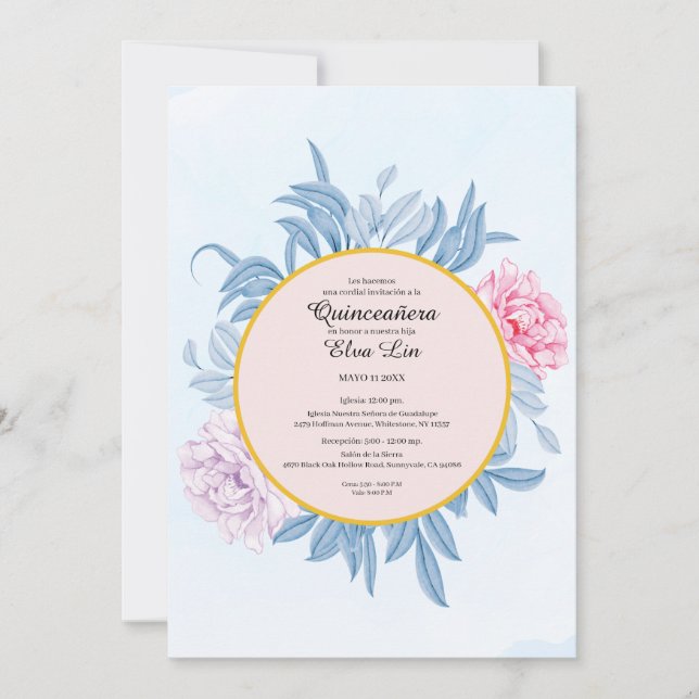 Blush Dusty Blue Watercolor Quinceanera Save The Date (Vorderseite)