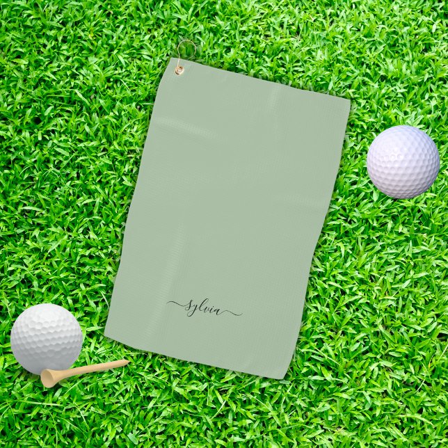 Blush Dusty Green Modern Girly Monogram Name Golfhandtuch (Blush Dusty Green Modern Girly Monogram Name Golf Towel)