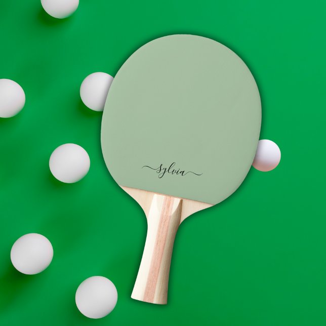 Blush Dusty Green Modern Girly Monogram Name Tischtennis Schläger (Dusty green monogram ping pong paddle)