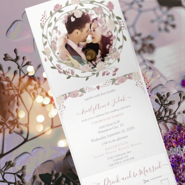 Blush Dusty Pink Earthy Hues Peony Floral Wedding Dreifach Gefaltete Einladung (Von Creator hochgeladen)