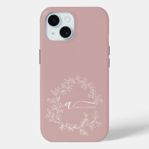 Blush Dusty Pink Girly Script Monogram Name Modern Case-Mate iPhone Hülle