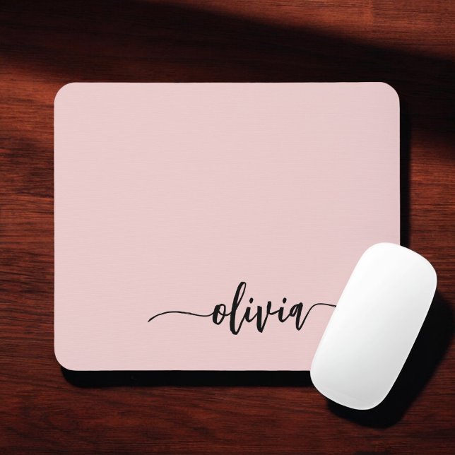 Blush Dusty Pink Girly Script Monogram Name Modern Mousepad (Von Creator hochgeladen)