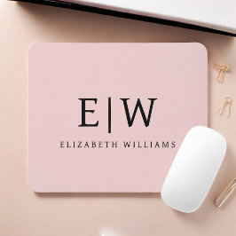 Blush Dusty Pink Girly Script Monogram Name Modern Mousepad