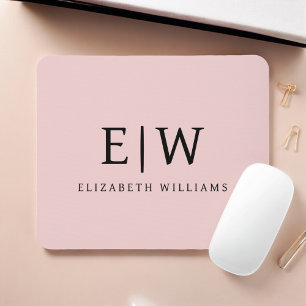 Blush Dusty Pink Girly Script Monogram Name Modern Mousepad