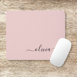 Blush Dusty Pink Girly Script Monogram Name Modern Mousepad