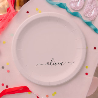 Blush Dusty Pink Girly Script Monogram Name Modern Pappteller