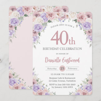 Blush Dusty Pink Lila Floral 40. 60. Geburtstag Einladung