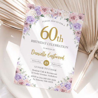 Blush Dusty Pink Lila Floral 50. 60. Geburtstag Einladung