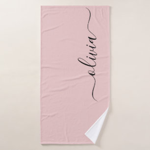 Blush Dusty Pink Modern Script Girl Monogram Name Badehandtuch