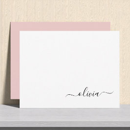 Blush Dusty Pink Modern Script Girl Monogram Name Dankeskarte
