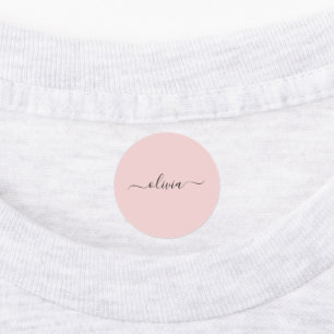 Blush Dusty Pink Modern Script Girl Monogram Name Etiketten