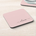 Blush Dusty Pink Modern Script Girl Monogram Name Getränkeuntersetzer<br><div class="desc">Pinsel Dusty Pink einfache Script Monogram Name Paper Untersetzer. Dies macht den perfekten Abschluss,  Geburtstag,  Hochzeit,  Brautparty,  Jubiläum,  Babydusche oder Junggeselinnen-Abschied Geschenk für jemanden,  die Lieben glamourösen Luxus und schicke Stile.</div>