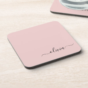 Blush Dusty Pink Modern Script Girl Monogram Name Getränkeuntersetzer