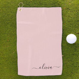 Blush Dusty Pink Modern Script Girl Monogram Name Golfhandtuch