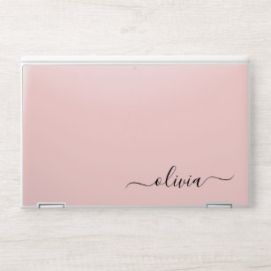 Blush Dusty Pink Modern Script Girl Monogram Name HP Laptop-Aufkleber