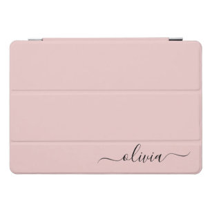 Blush Dusty Pink Modern Script Girl Monogram Name iPad Pro Cover