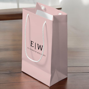 Blush Dusty Pink Modern Script Girl Monogram Name Kleine Geschenktüte