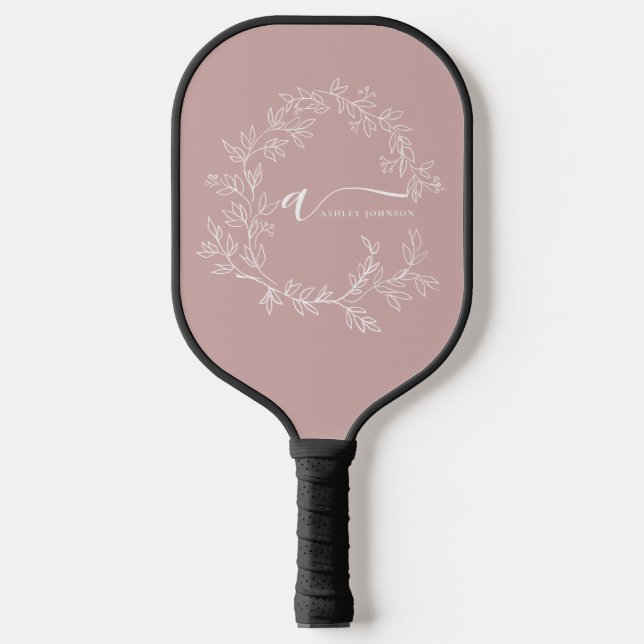 Blush Dusty Pink Modern Script Girl Monogram Name Pickleball Schläger (Vorderseite)