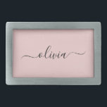 Blush Dusty Pink Modern Script Girl Monogram Name Rechteckige Gürtelschnalle<br><div class="desc">Blush Dusty Pink einfache Skript Monogram Name Gelt Schnalle. Das macht den perfekten Abschluss,  süß 16 16.,  18.,  21.,  30.,  40.,  50.,  60.,  70.,  80.,  90.,  100. Geburtstag,  Hochzeit,  Brautparty,  Jubiläum,  Babydusche oder Junggeselinnen-Abschied Geschenk für jemanden,  der Luxus und Chic Stil Lieben glänze.</div>