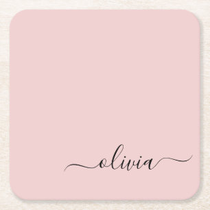 Blush Dusty Pink Modern Script Girl Monogram Name Rechteckiger Pappuntersetzer