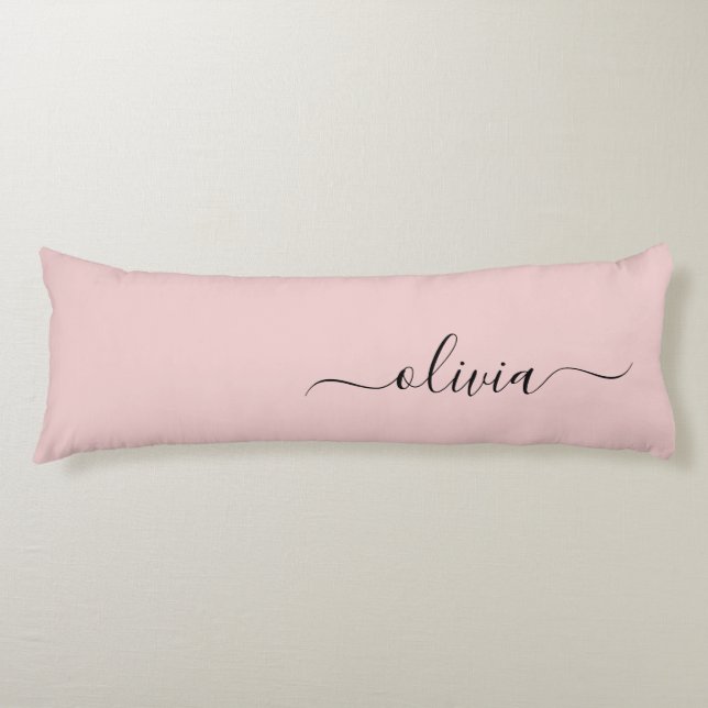 Blush Dusty Pink Modern Script Girl Monogram Name Seitenschläferkissen (Vorderseite)