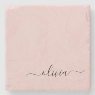 Blush Dusty Pink Modern Script Girl Monogram Name Steinuntersetzer