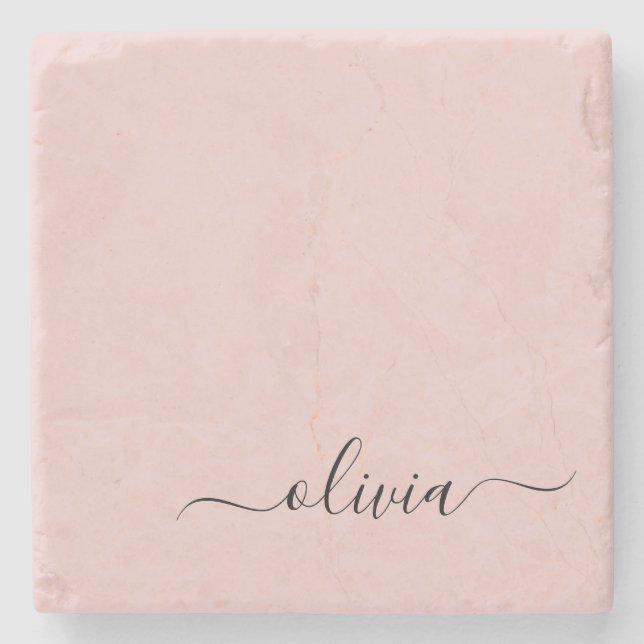 Blush Dusty Pink Modern Script Girl Monogram Name Steinuntersetzer (Vorderseite)