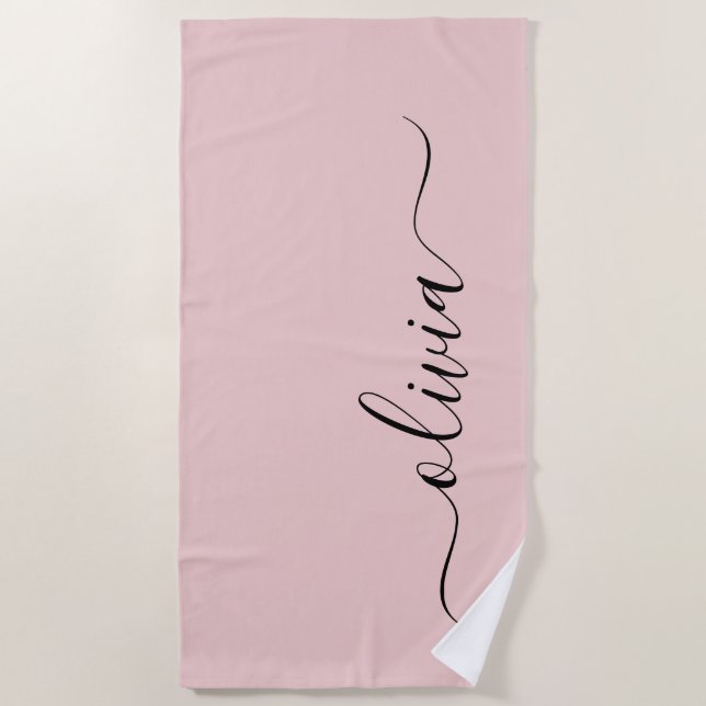 Blush Dusty Pink Modern Script Girl Monogram Name Strandtuch (Vorderseite)