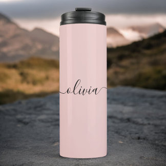 Blush Dusty Pink Modern Script Girl Monogram Name Thermosbecher