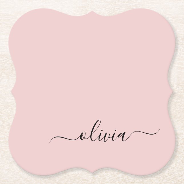 Blush Dusty Pink Modern Script Girl Monogram Name Untersetzer (Vorderseite)