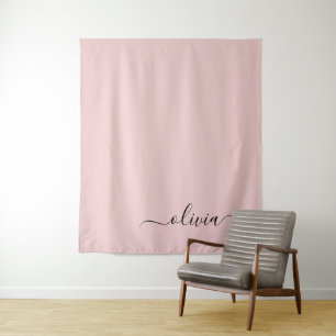 Blush Dusty Pink Modern Script Girl Monogram Name Wandteppich