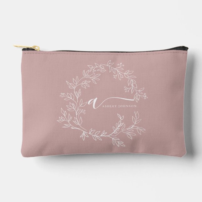 Blush Dusty Pink Monogram Name Girl's Script Zubehörtasche (Vorderseite)