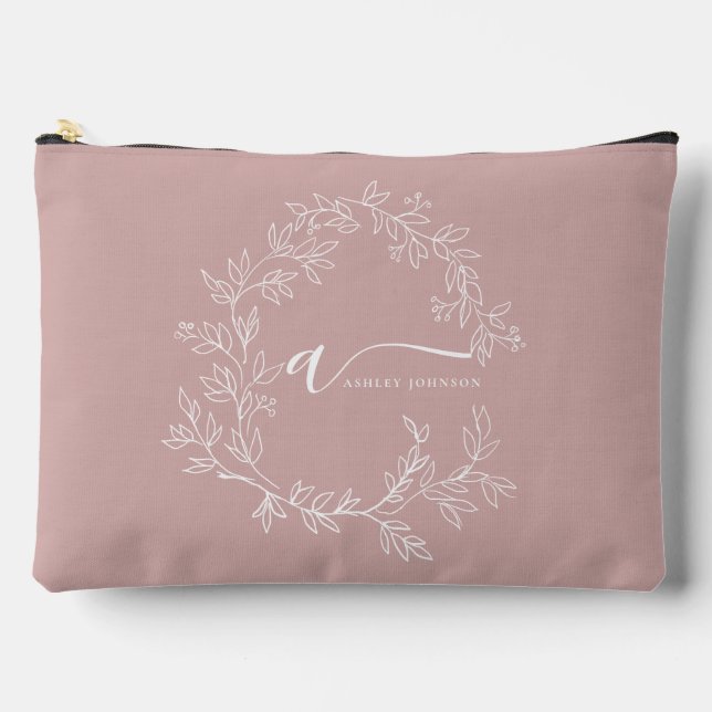 Blush Dusty Pink Monogram Name Girl's Script Zubehörtasche (Vorderseite)