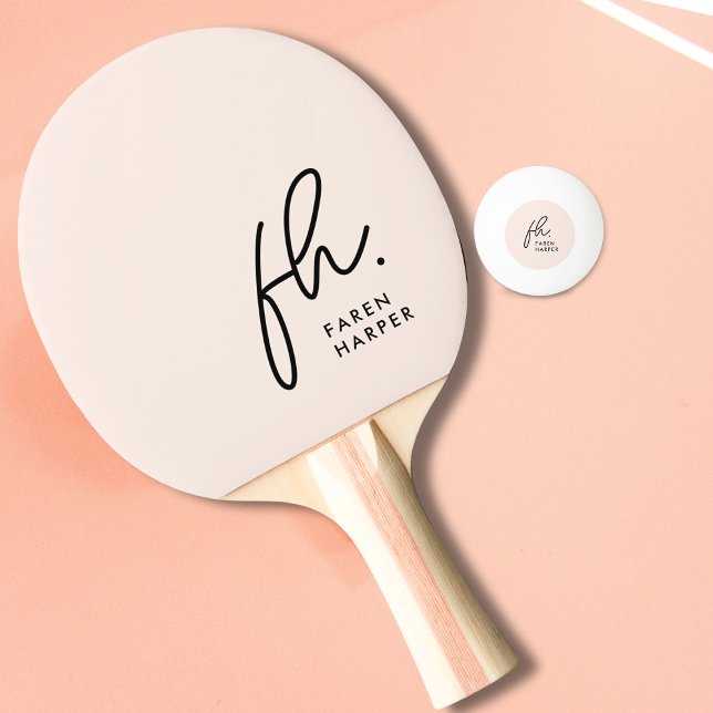 Blush Dusty Pink Monogram Script Name Tischtennis Schläger (Von Creator hochgeladen)