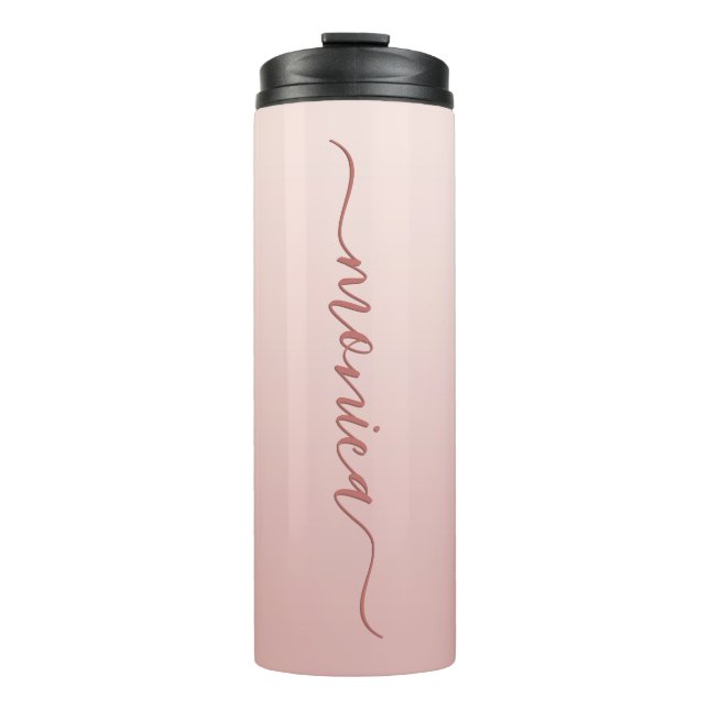Blush Dusty Pink Ombre Elegante Signatur Thermosbecher (Vorderseite)