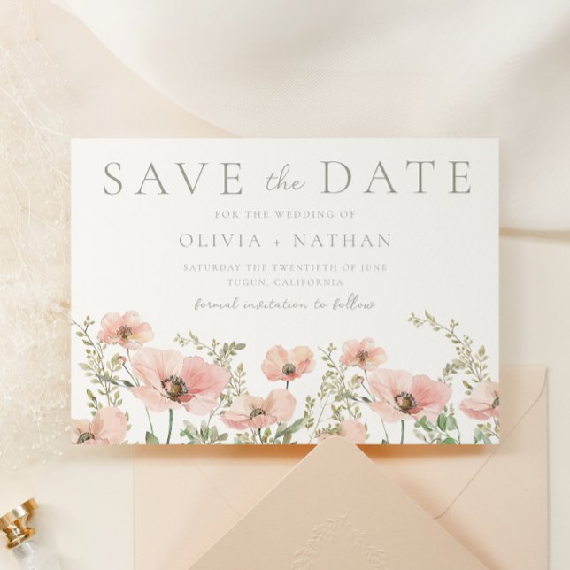 Blush & Dusty Pink Wildblumen Wasserfarbenprägung Save The Date (Von Creator hochgeladen)